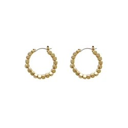 E0100  20mm Gold Color Cubes Beaded Earring Brass Round Geometric Earrings for Women Circle Minimalist Hoop Earrings 2020