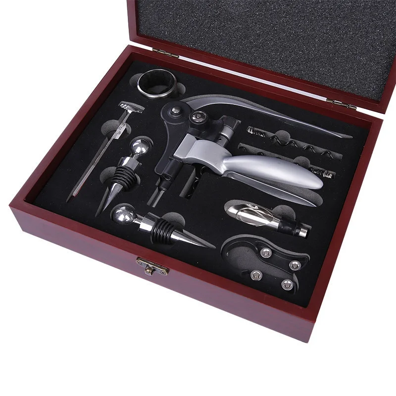 9pcs Wooden Box Rabbit Wine Opener Set Zinc Alloy Lever Style Corkscrew Deluxe Wine Bottle Corkscrew Set