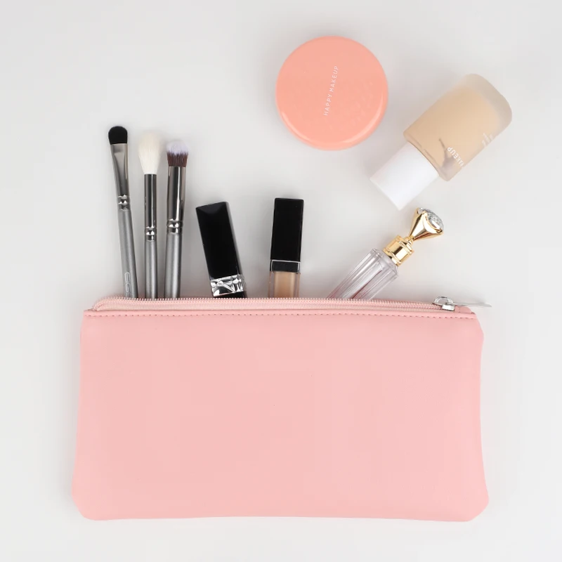 waterproof faux leather personalized vegan pink PU travel toiletry cosmetics bag women makeup