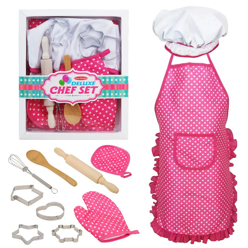 Pretend Play Preschool Kitchen Toys Mini Kitchen Real Cooking Set for Kids with Apron and Chef Hat