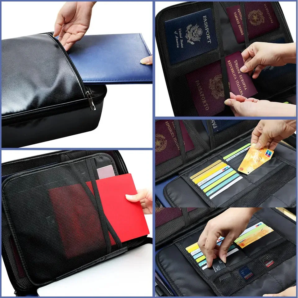 Hot Sale Large Capacity Folding Business Use File Cash Passport Legal Documents Safe Storage Zipper Fireproof Bag With Lock