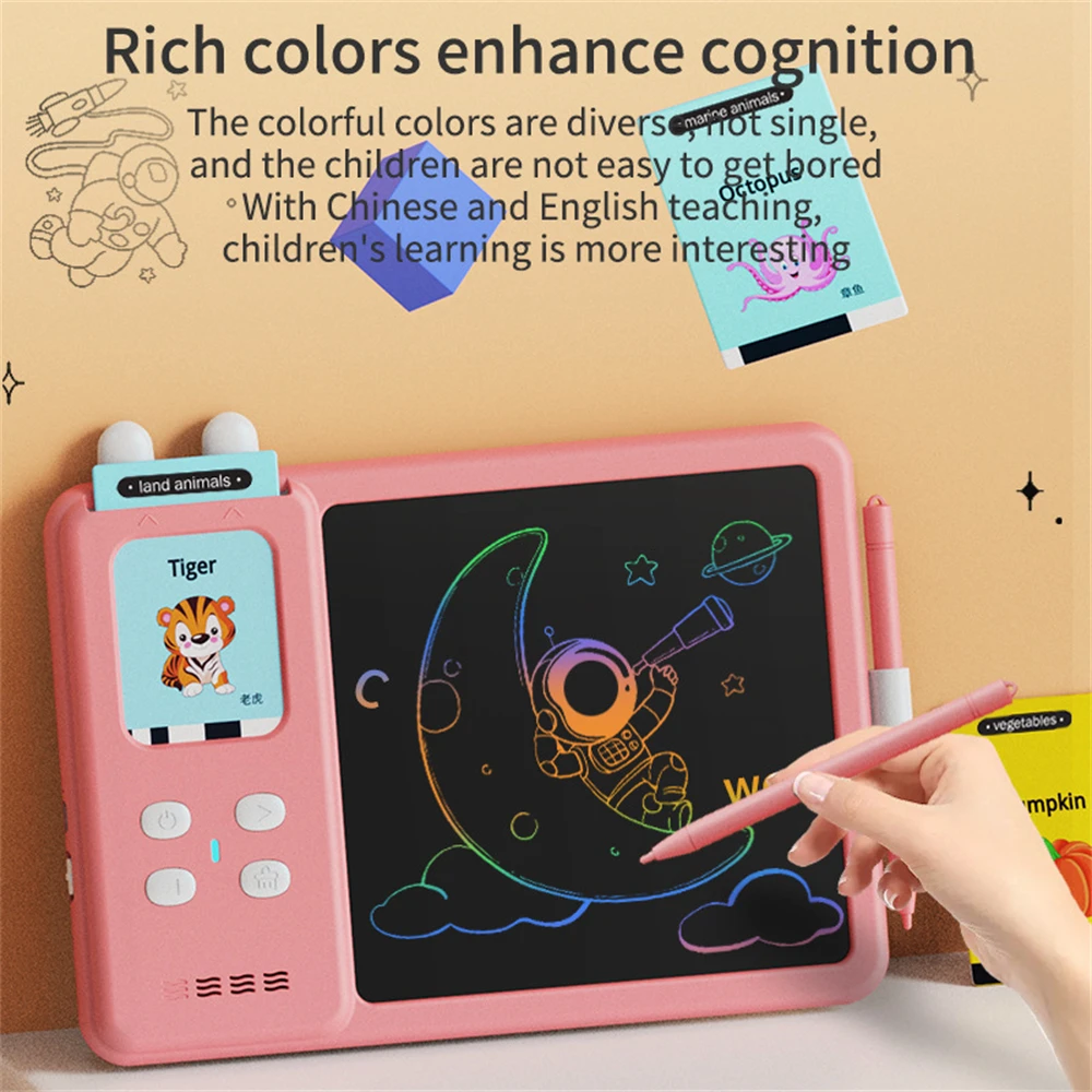 Kids Early Educational Learning Machine Toy USB Rechargeable Talking Sound Cartoon Drawing Lcd Writing Tablet With Flash Card
