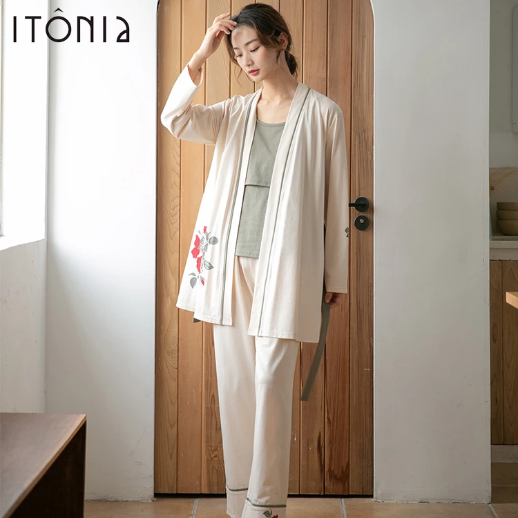 Itonia 2020 New Arrival Elegant 3pcs Cotton Pregnancy Clothes Pajamas Set