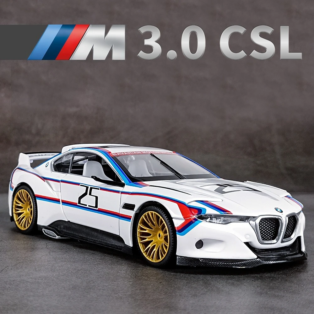 Модель 1:24 BWM CSL 3 0 Hommage R металлические игрушечные машинки со звуковым и световым откатом украшение Coche modelo del metal