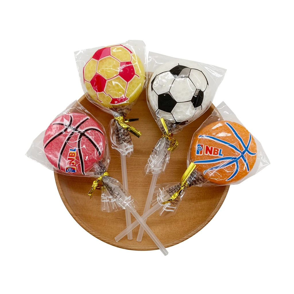 OEM football Shape colourful Fruity Hard Lollipop Candy