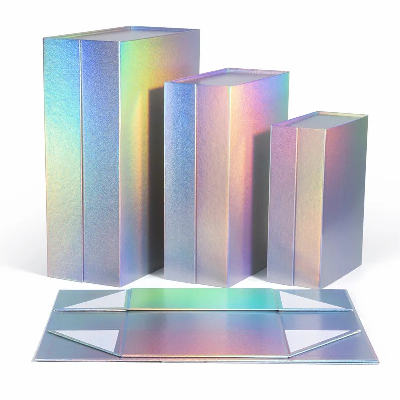 Factory price free sample custom rigid cardboard gift shipping boxes empty folding laser holographic magnetic packaging box