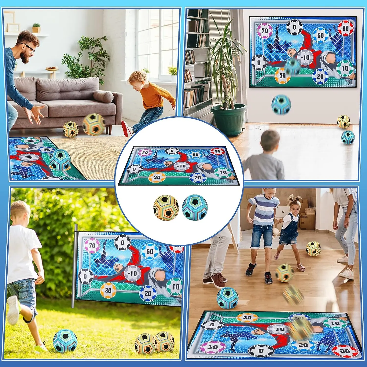 Indoor Outdoor Backyard Toss Goal Ball Game Set Sticky Balls Soccer Board Games With 2 Soccers & Target Mat