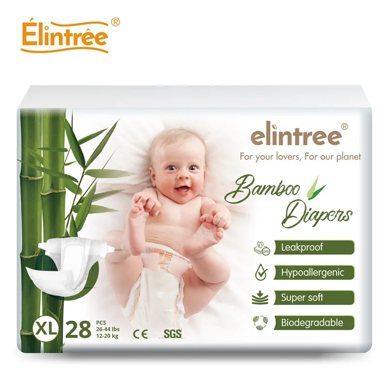Elintree OEM Manufacturer Eco-friendly Biodegradable 100% Bamboo Breathable Disposable Bamboo Baby Diapers