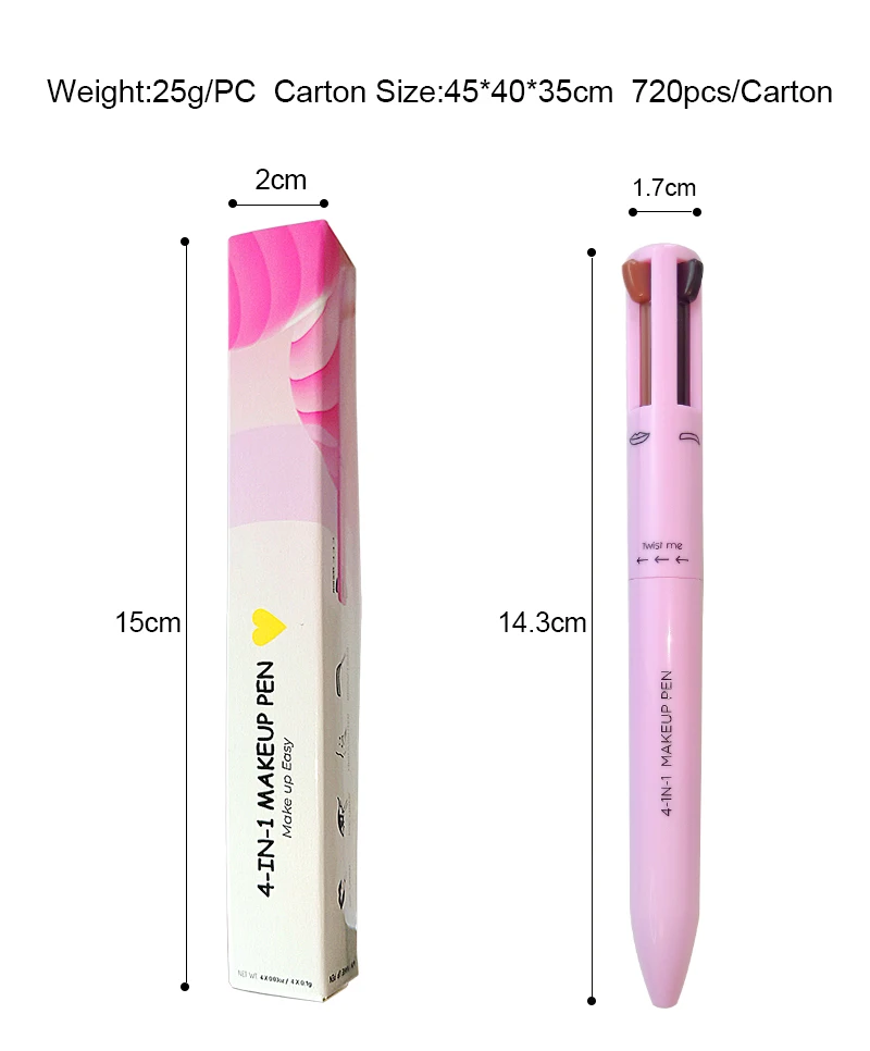 Private Label Brow Contour Pro Touch Up 4IN1 Makeup Pen 4 Refills 4 Colors Eyebrow Eyeliner Lipliner Highlighter Pencil