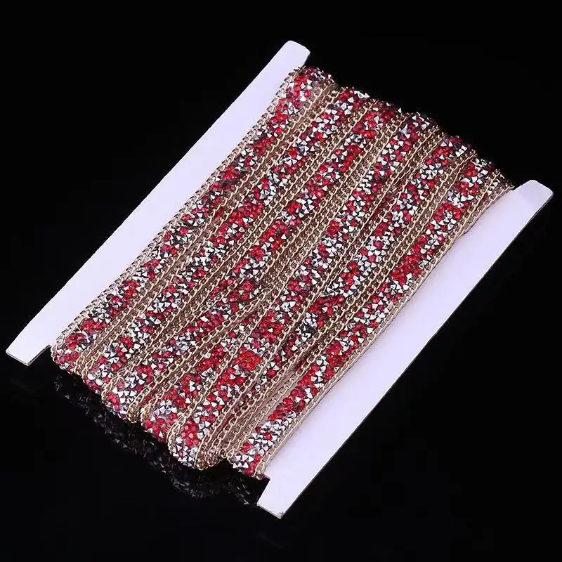 15mm Width Strass Crystal with Chain Hot Fix Rhinestones Applique Ribbon For Clothes Shoes
