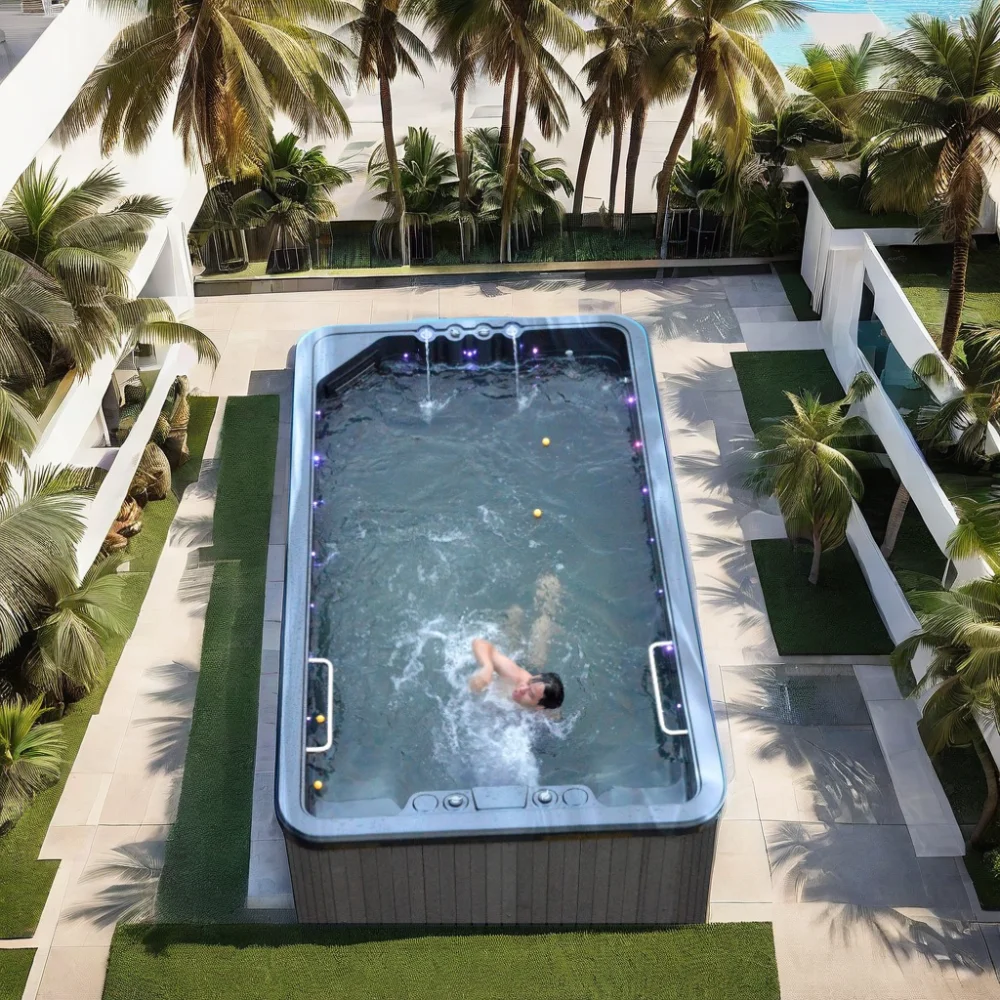4M Rectangular Acrylic above Ground Swimming Pool Steel and Stainless Steel Frame for Outdoor Use with Massage Feature