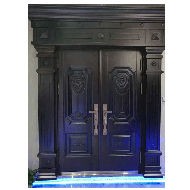 Durable large double entry main entrance steel security door cheap price steel doors