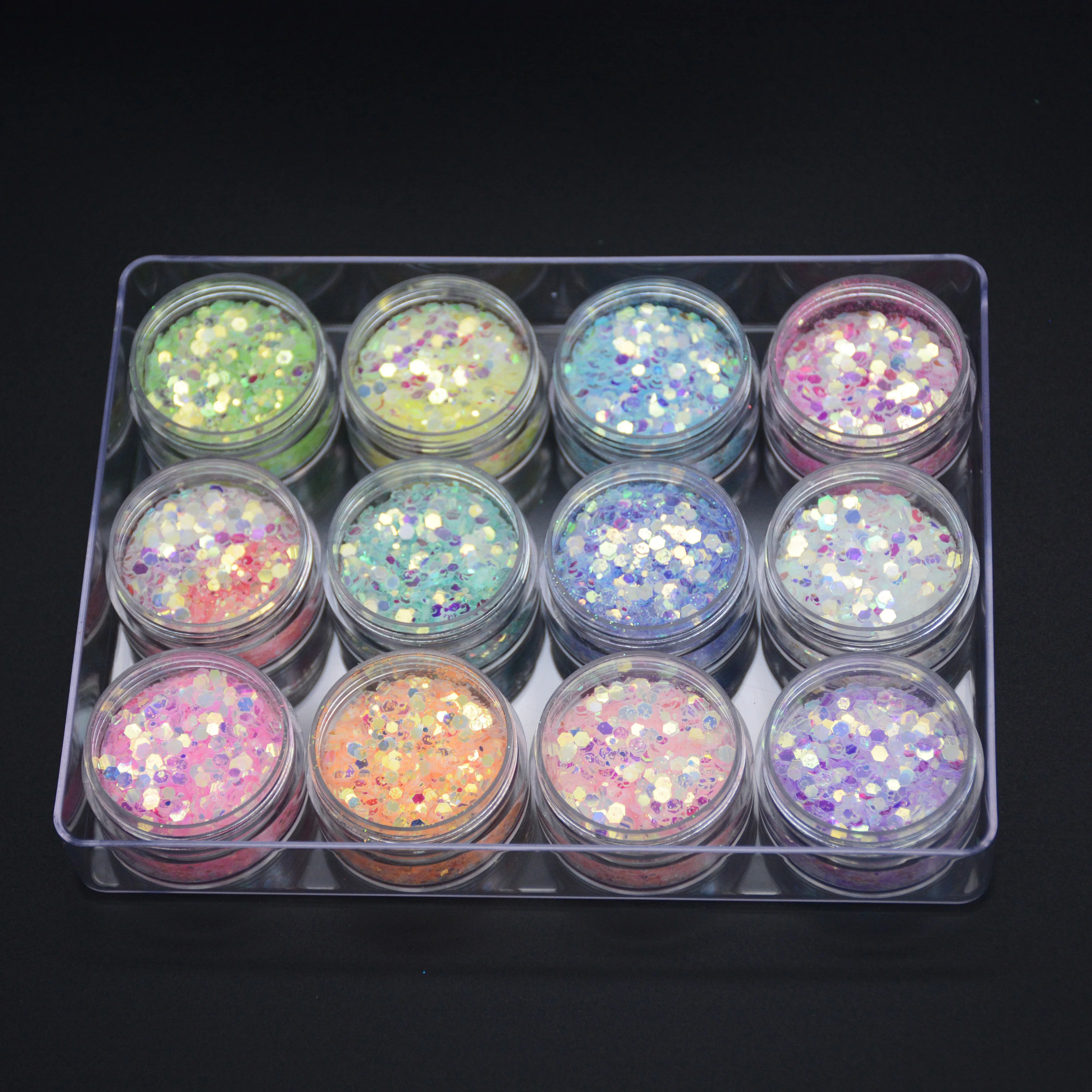 LG Series PET Rainbow Glitter Powder 8g in Jar 12 Colors in a Set For Nail Polish Craft Christmas Decoration Art