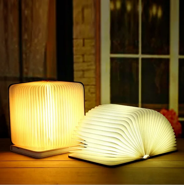 Novelty LED Night Light Modern Desk Lamp Set Mood Light Wooden Folding Book Lamp USB Rechargeable Home Kids Bed Lighting