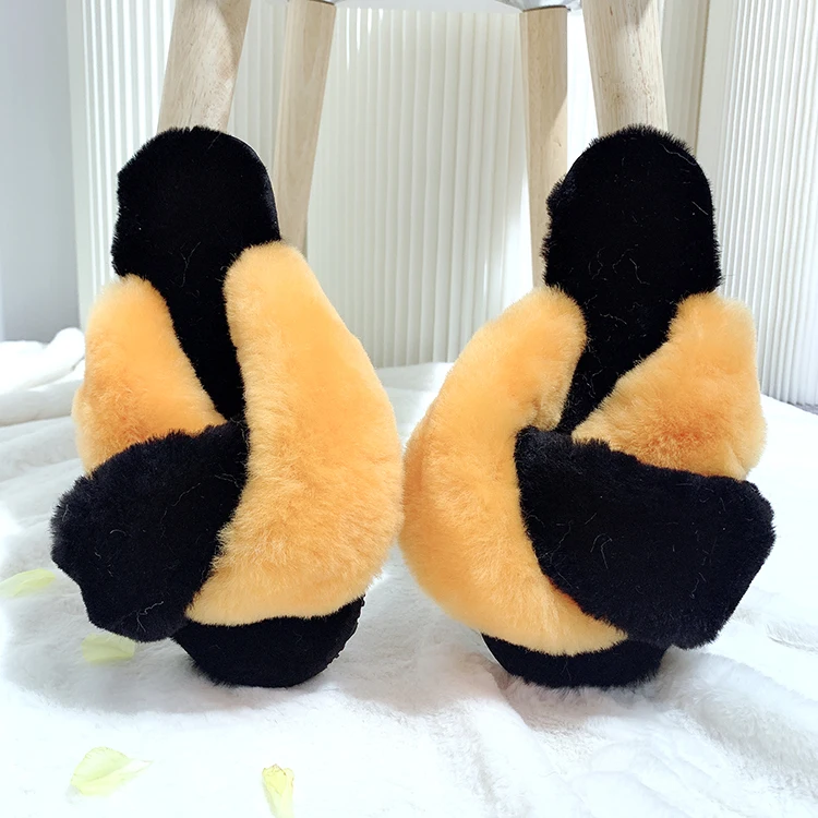 Ladies 2021 Hot Selling High Quality Furry Slides New Design Fashion Sheepskin Slippers Women