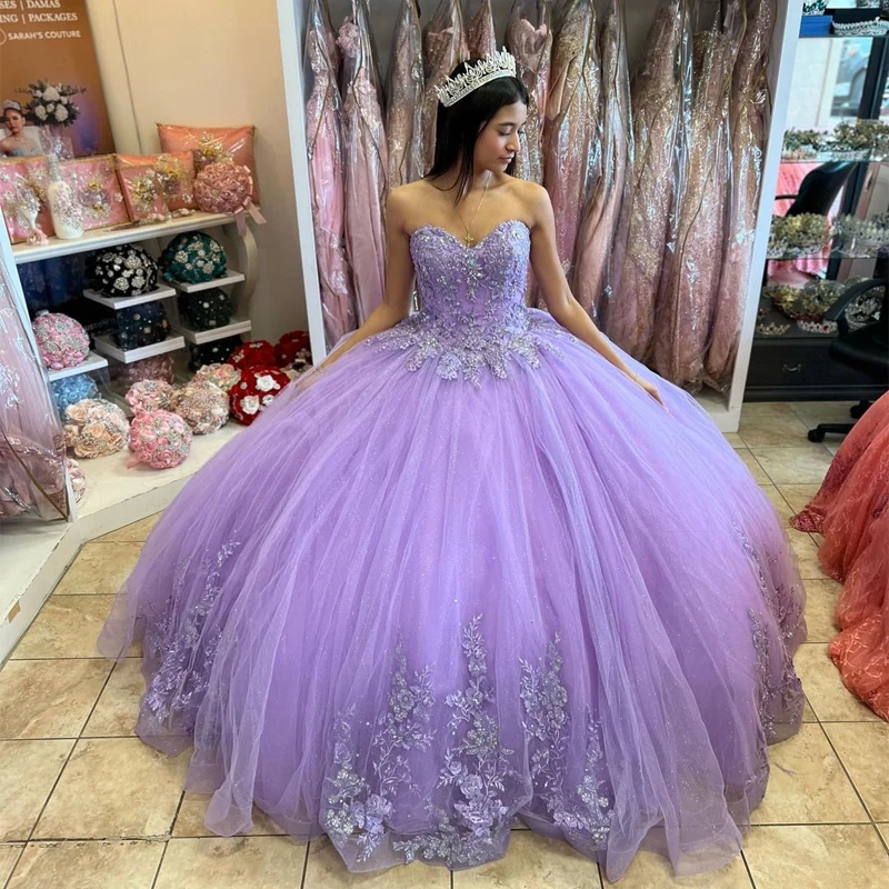 QD1627 Lilac Sweet 16 Quinceanera Dresses Light Purple Appliqued Beading Sequined Corset Ball Gowns Vestidos De Novia China
