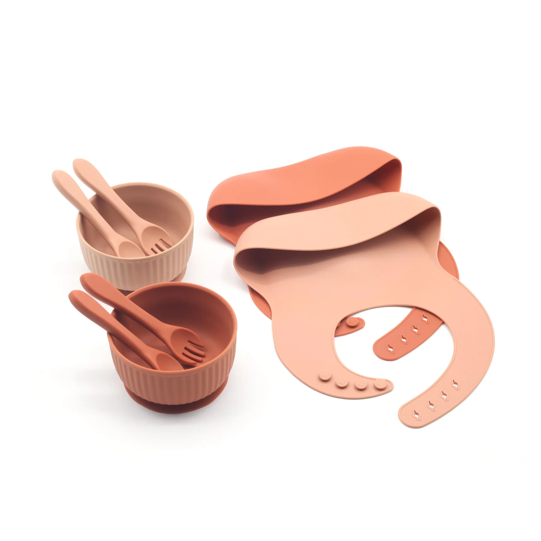 Baby Feeding Set Food Grade Silicone Bibs Baby Plate Non-silp Suction Bowl Kids Tableware Waterproof Bib Spoon BPA Free