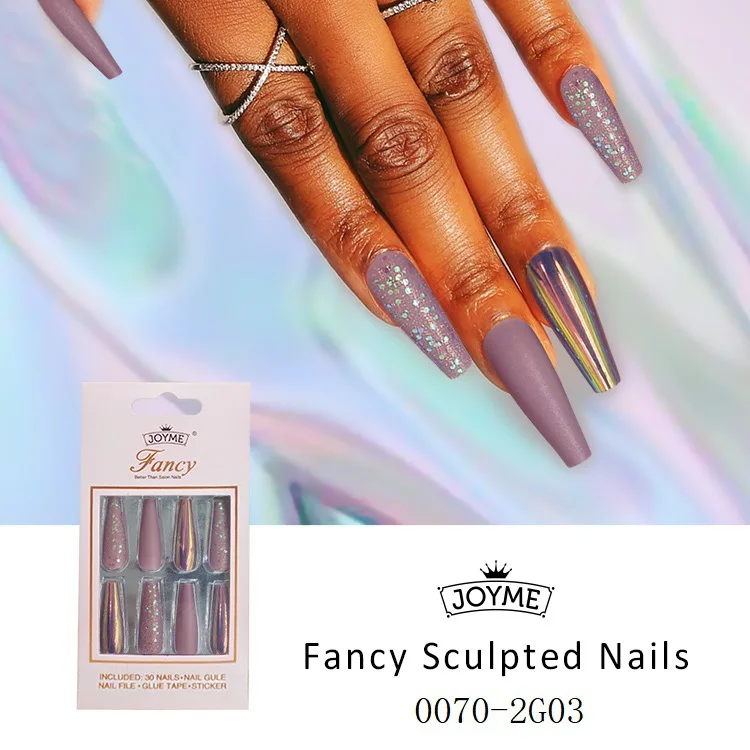 Long Ballet 30PCS Fake Nails Aurora Rendering Onion Pink Fingernails With Jelly Glue