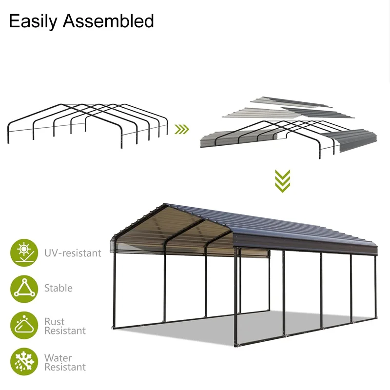 Outdoor Heavy Duty Metal Carport Garage Car Shelter Shade with Galvanized Steel Roof for Car Truck and Boats