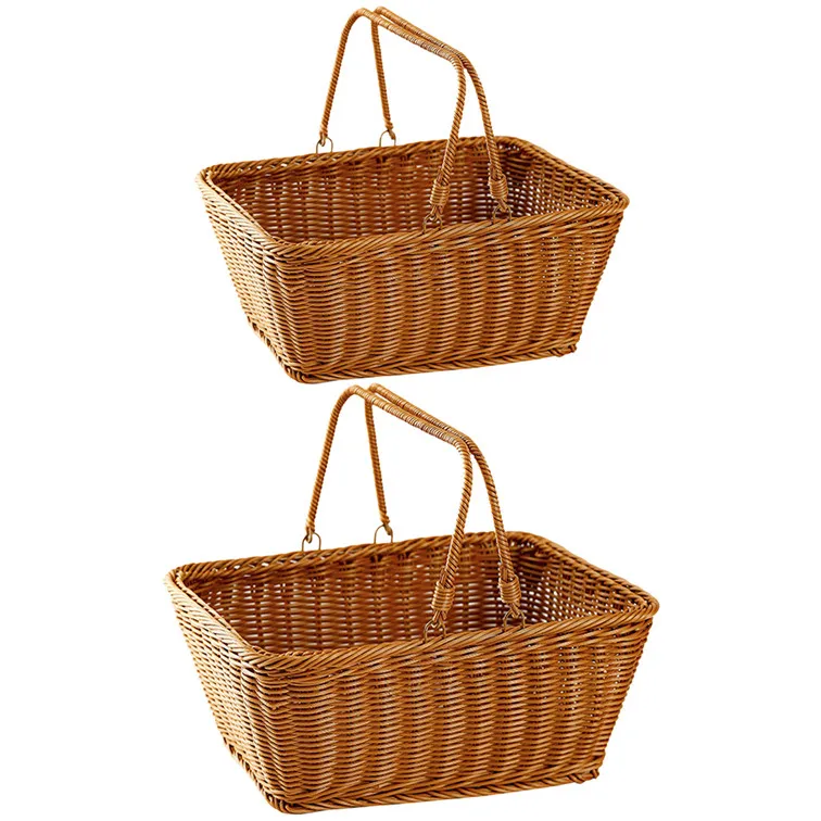 Collapsible Basket Bamboo Tray Gift For Flowers With Handle Cotton Rope Decorative Baskets Food Wooden Fruit Shops Wicker Hamper