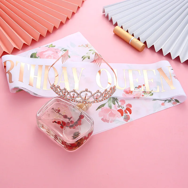 New Print Hot Word Birthday Girl Queen Shoulder Belt Etiquette Belt Birthday Crown Girl Tiara Hair Jewelry