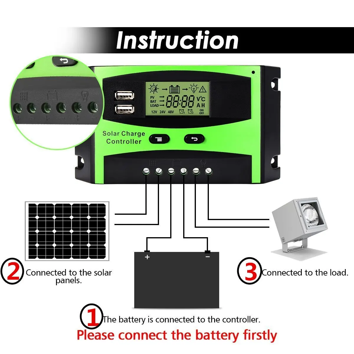Smart Solar Panel Controller Regulator 24V 12V DC Output Bulb 10A 30A 50A 60A 20A Manual PWM Solar Charger Controllers