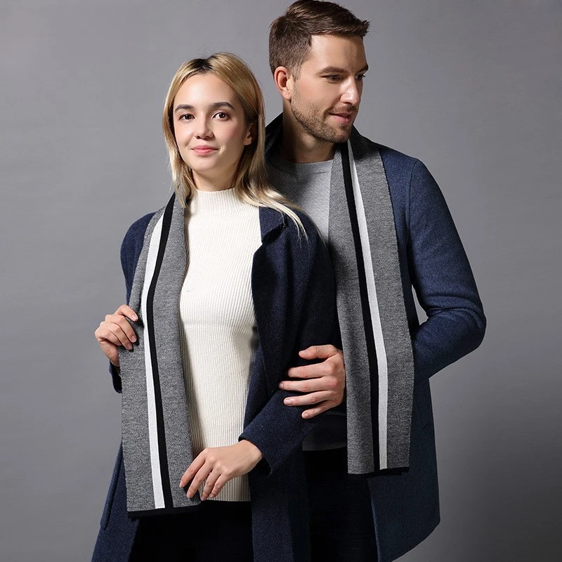 Мужской шерстяной шарф осень-зима новый теплый мужской и женский модный деловой длинный вязаный в наличии оптом