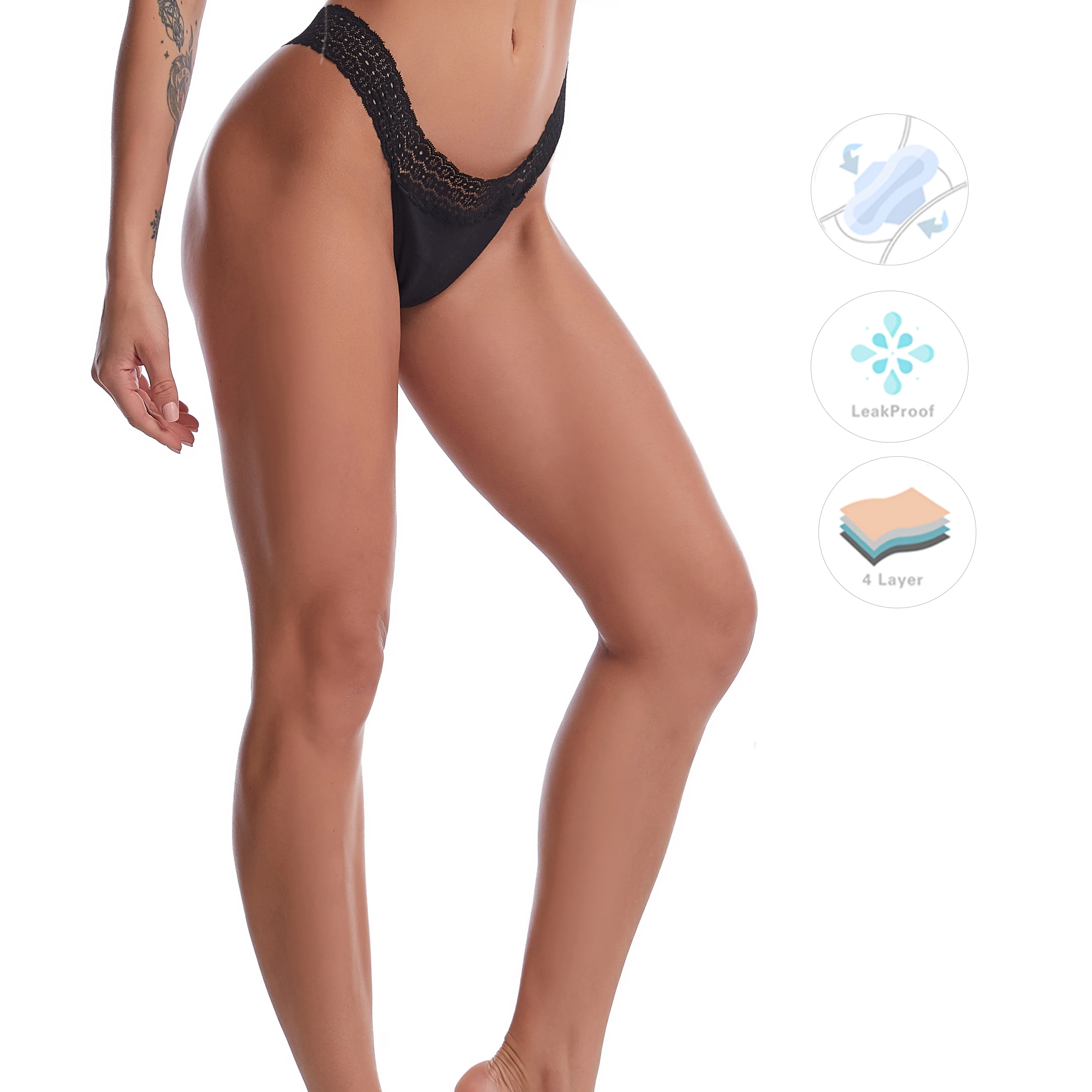 LEVEL 040 Custom logo t back thongs women Sexy 4 layers absorbent menstruation panties cotton women thong period panties