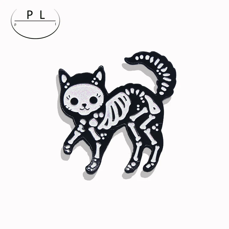 Manufacturers wholesale can customize funny skeleton cat metal pin badge brooch, can be used for clothes accessories lapel pin
