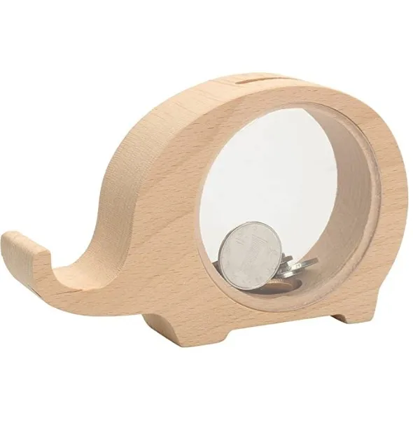 Wooden Acrylic Animal Shapes Coin Box Saving Money Coin Box Piggy Bank for Kids Gift Home Desktop Decoration Ornaments (Whale)