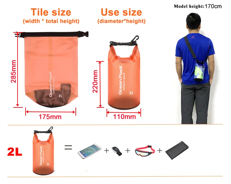 2L Kayak Trekking Boating Fishing Drifting Swimming Skiing Beach Floating Gift Sack Ocean Pack Backpack Waterproof Dry Bag