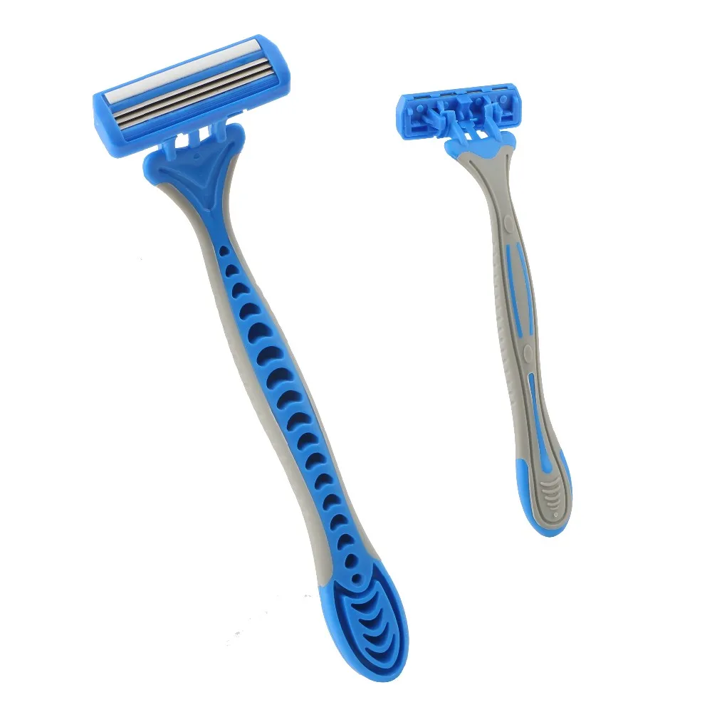 Three Blade Long Rubber Handle Hair Shaving Razor High Quality Disposable Razor With Safety Cover