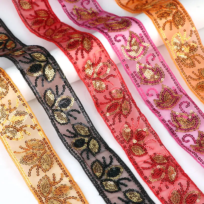Handmade DIY 38mm sequin ribbon for gift packaging Maple Leaf Sequins Lace Clothing Accessories Stage Costumes Decorative