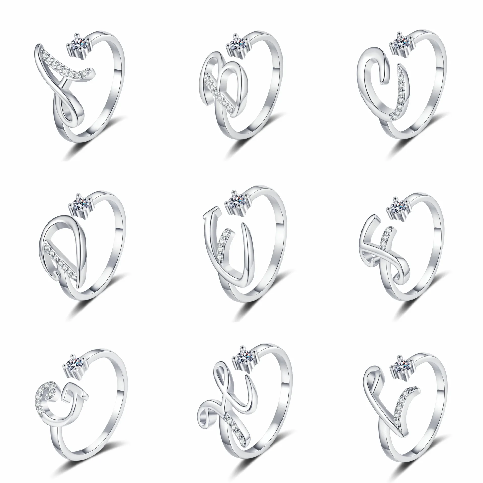 New Product 2024 Fashion Jewelry 26 Letters Initial Ring With 5A Zircon Adjustable 18K Gold White Gold Plated For Girl Women