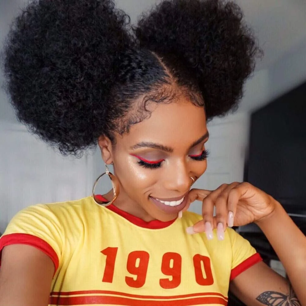 Afro Puff Drawstring Ponytail Hair Extension Synthetic Fluffy Short Kinky Curly Hair Puff Bun Updo Hairpieces Afro Donut Chignon