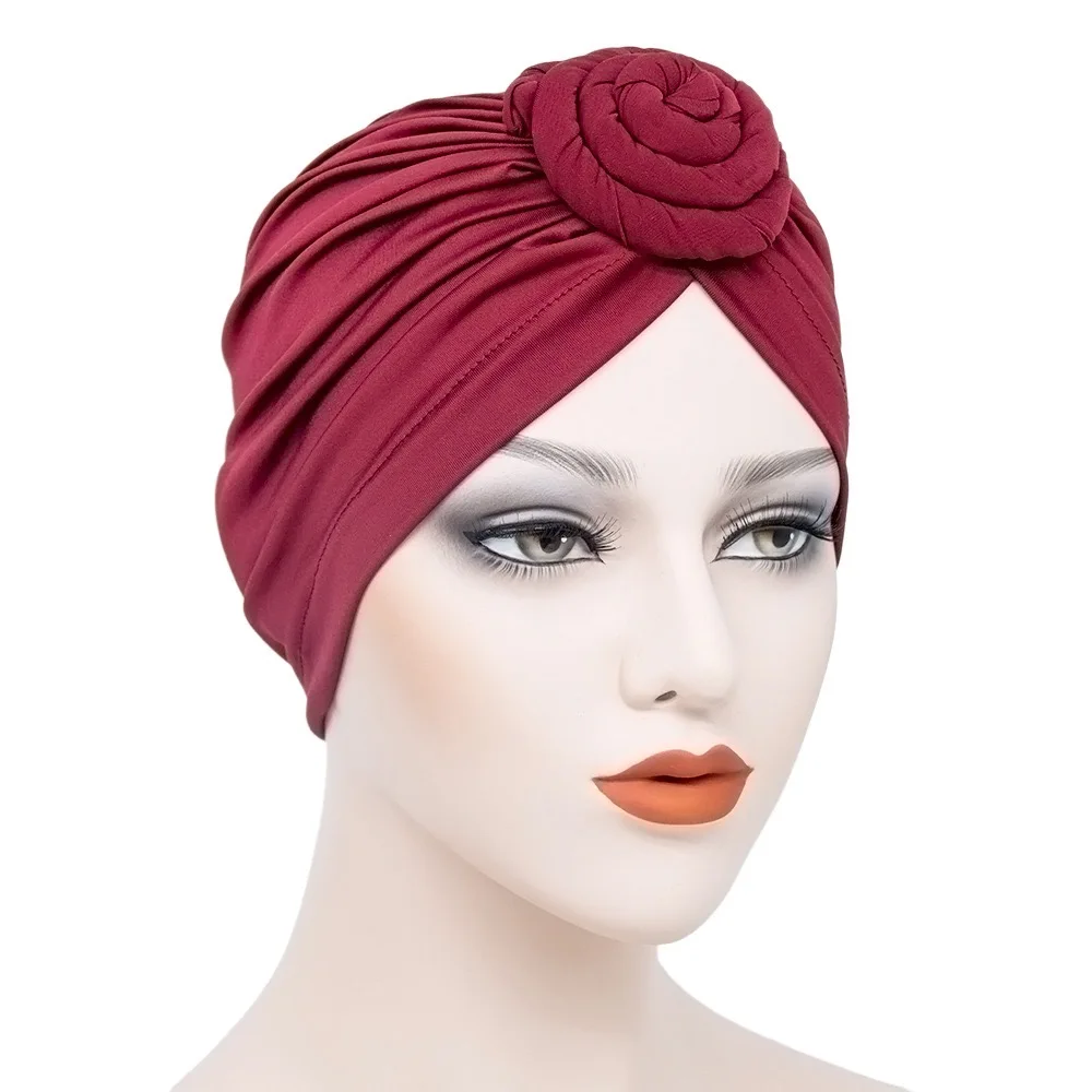 Women African Turban Flower Knot Pre-Tied Bonnet Beanie Cap Headwrap