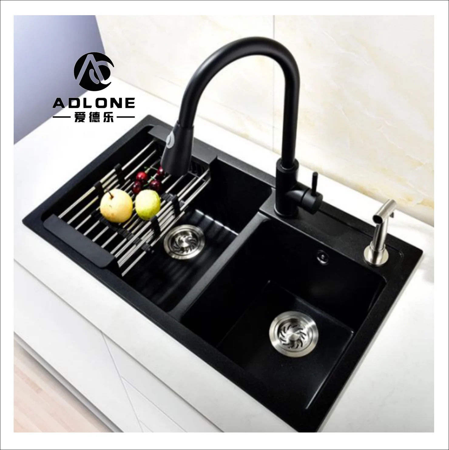 Rectangular Composite Kitchen Sink Silgranite Black Equal Bowl Quartz Double Bowl Granite Kitchen Sink
