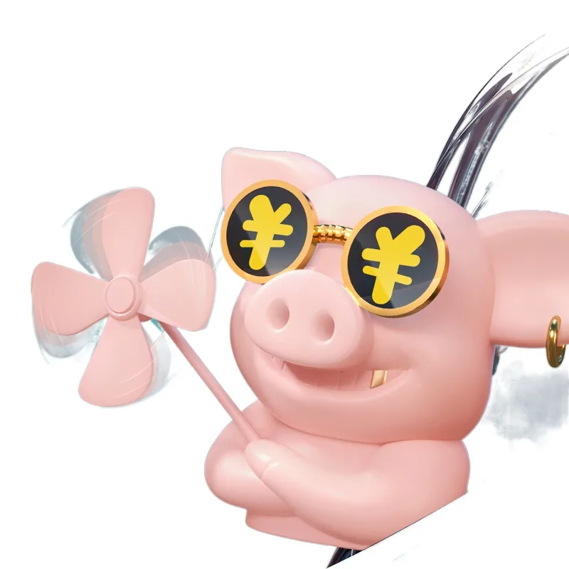Cartoon decorative battery  pig aromatherapy pull wind rearview mirror windmill motorcycle breaking wind  ornaments car electric