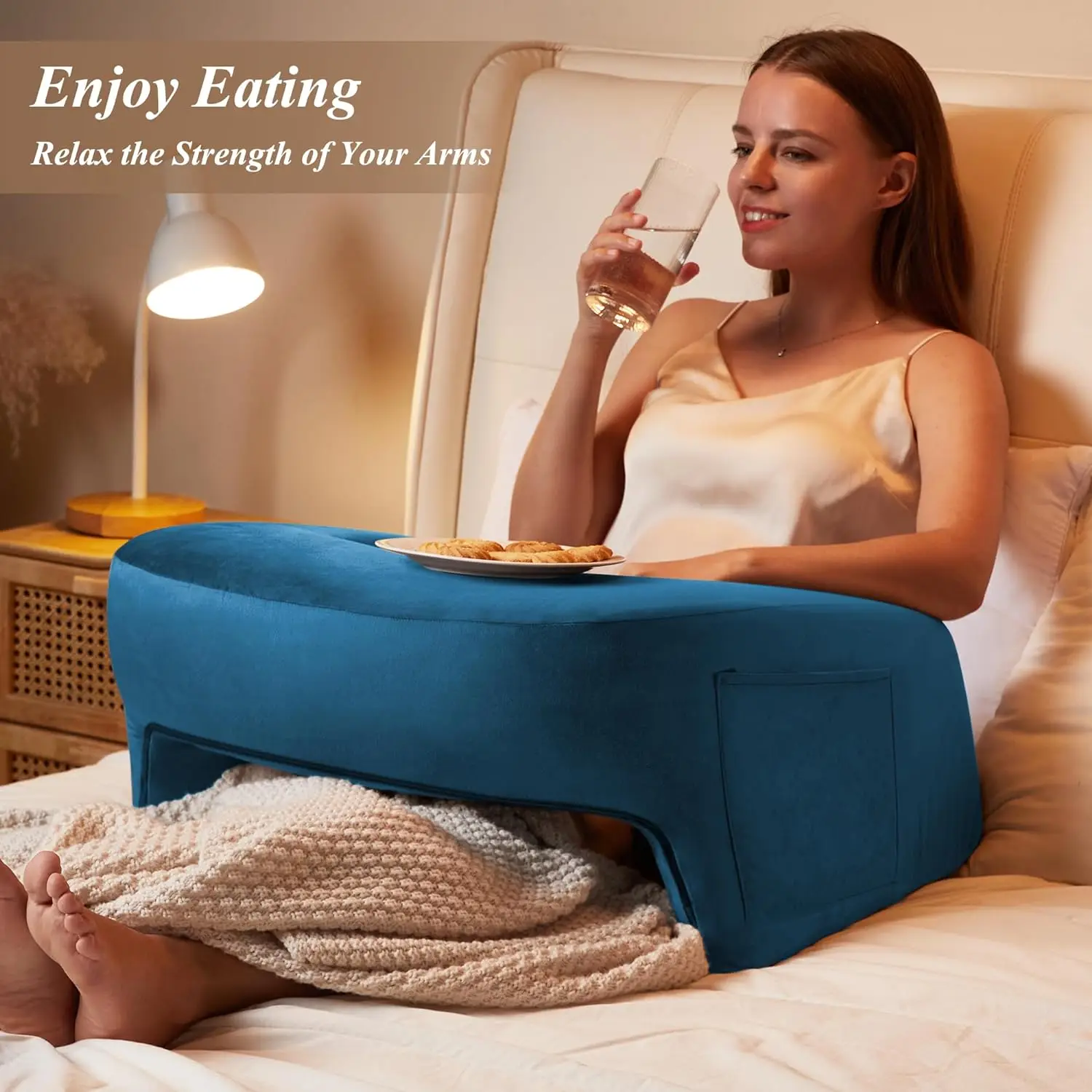 Soft Tablet Reading Pillow Stand with Cushion Bag,Portable Laptop Stand for Bed Sofa,Wooden Lap Desk for Reading Book Stand