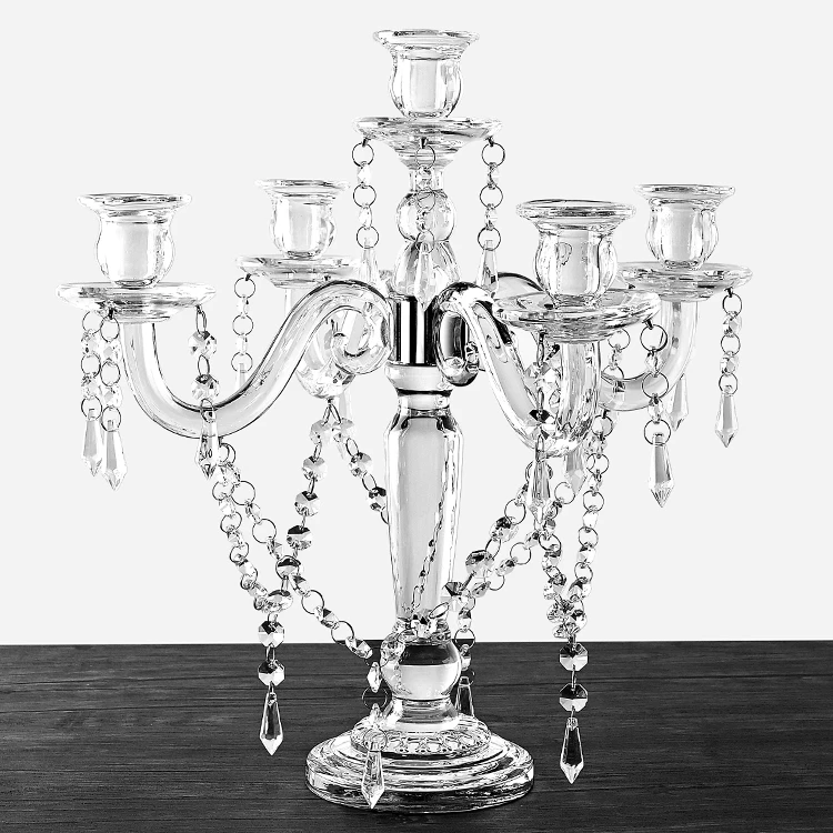 Shining  fashion  New Arrival Wedding Table Decoration Crystal Candlestick Crystal 5arms Candelabra