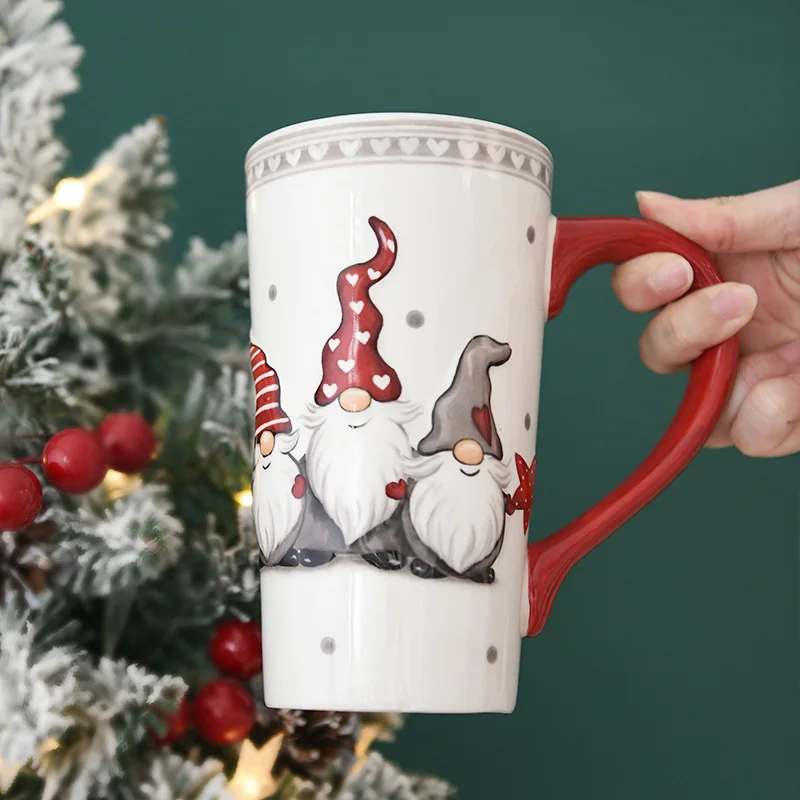 Nordic style creative embossed Tata cup Christmas ceramic mug household office milk coffee cup