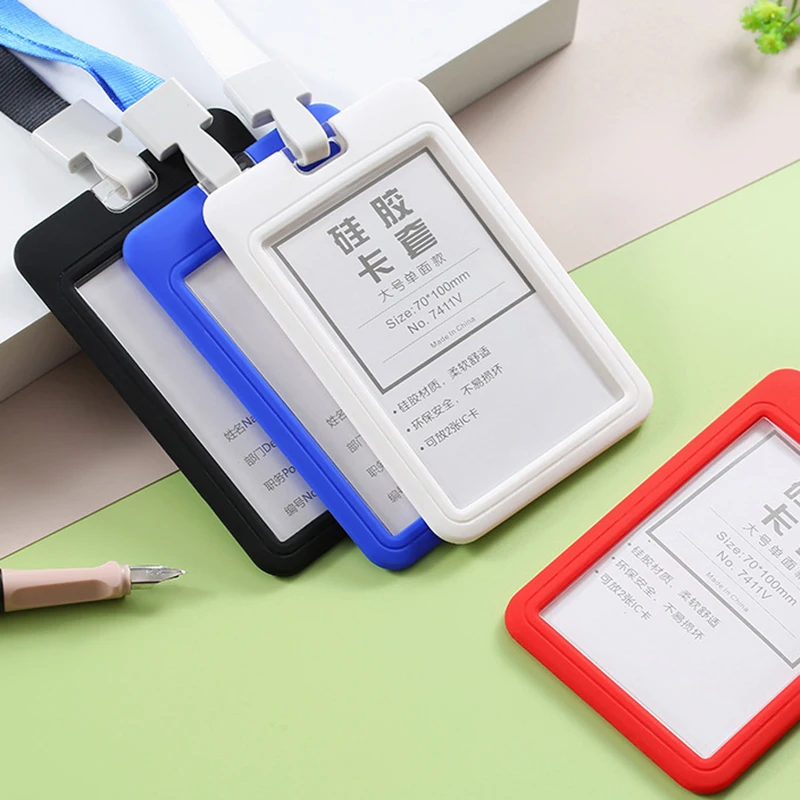 Factory Price ID Name Card Holder School Supplies Custom Color Logo Silicone ID Card Name Badge Holder