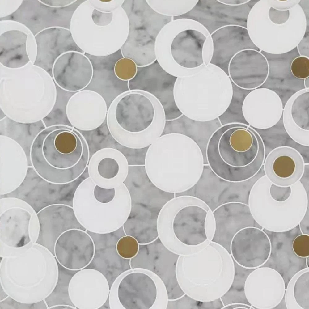 Samistone Bianco Carrara Marble Waterjet Stone Mosaic Tiles Art for Wall Decoration