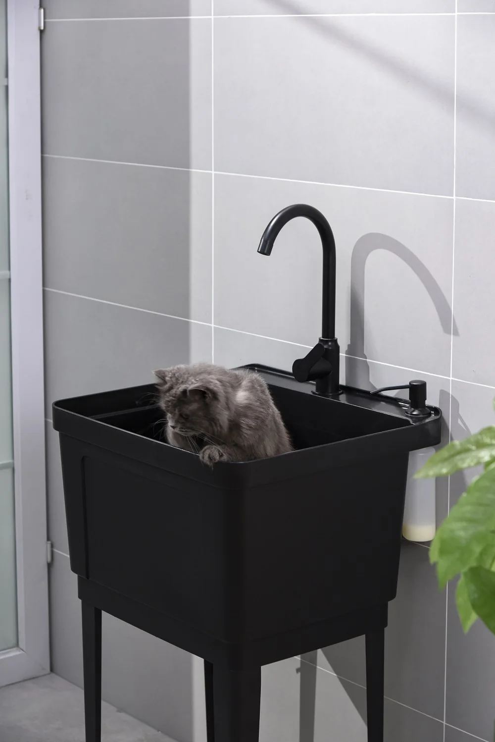 Large Rectangular Ceramic Vanity with Drop-In Plastic Sink Thin Edge Bathroom Cabinet and Drainer for Wash Basin