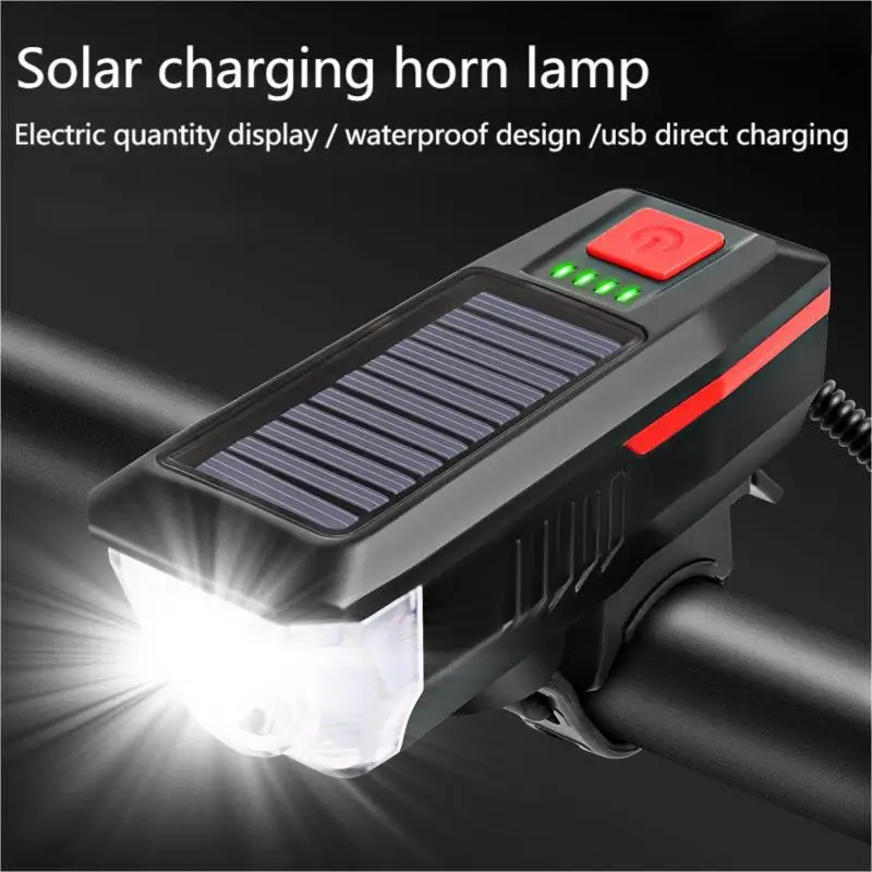 Rechargeable Solar 2 in 1 Bike Front Lamp with Horn Waterproof Shakeproof 4 Work Modes