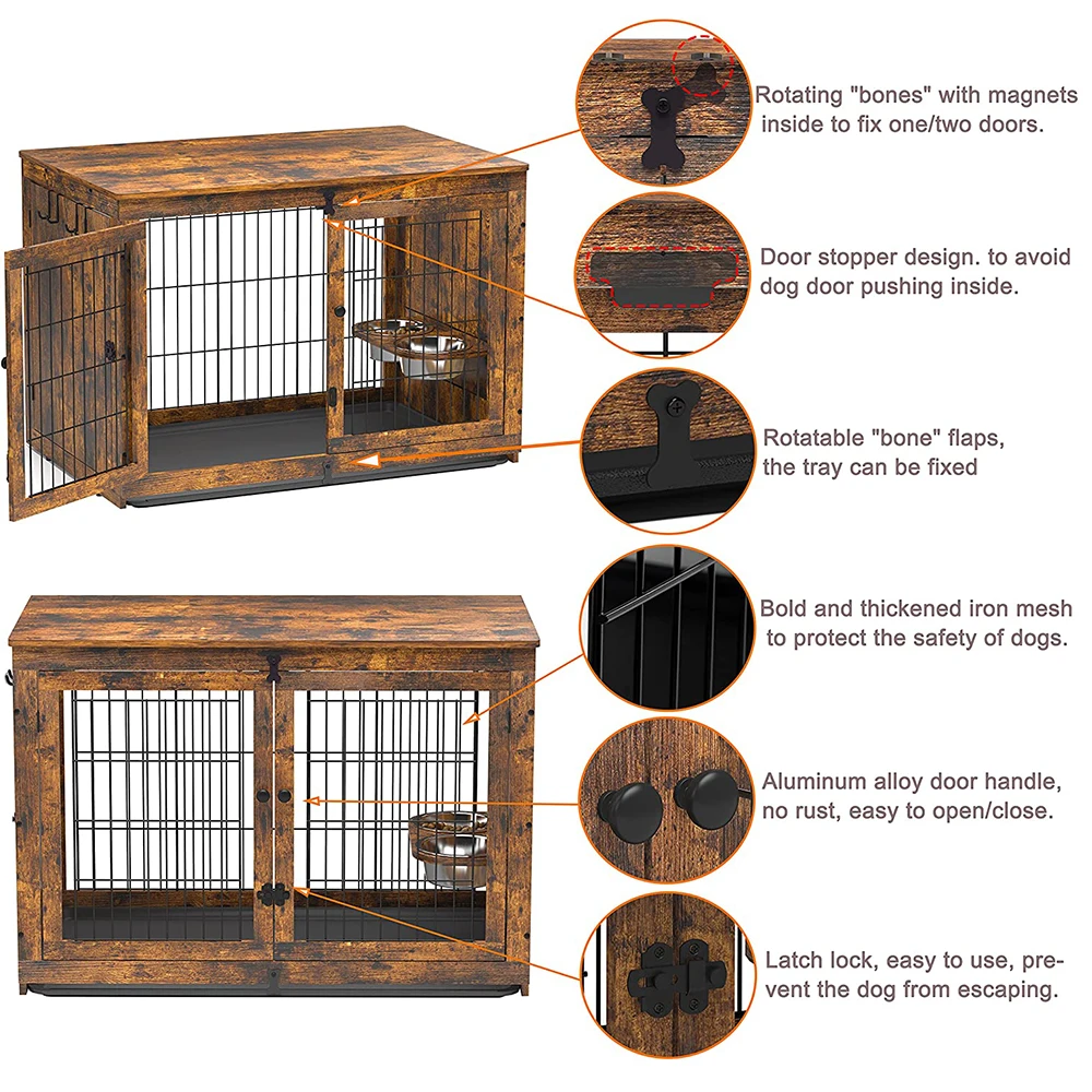 Pet Friendly Furniture Comfortable Dog Cottage Dog Crate End Table with Feeder Puppy Bed House