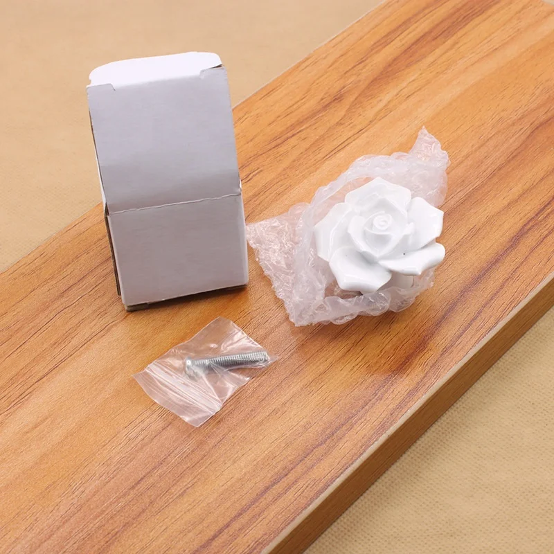 2023 wholesale rose ceramic flower cabinet knobs with green bronze backplate vintage kitchen drawer pull handle screws included