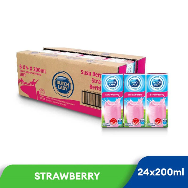 Wholesale Supplier Dutch Lady UHT Strawberry Flavoured Milk 200ml with Delicious and Full of Nutritious