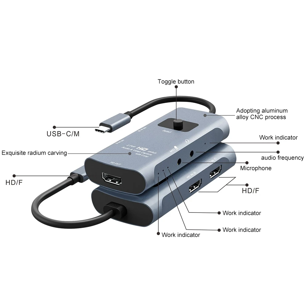 Выход Z54A HD + 2 входа микрофон аудио для переключателя видеозахвата Type-C с