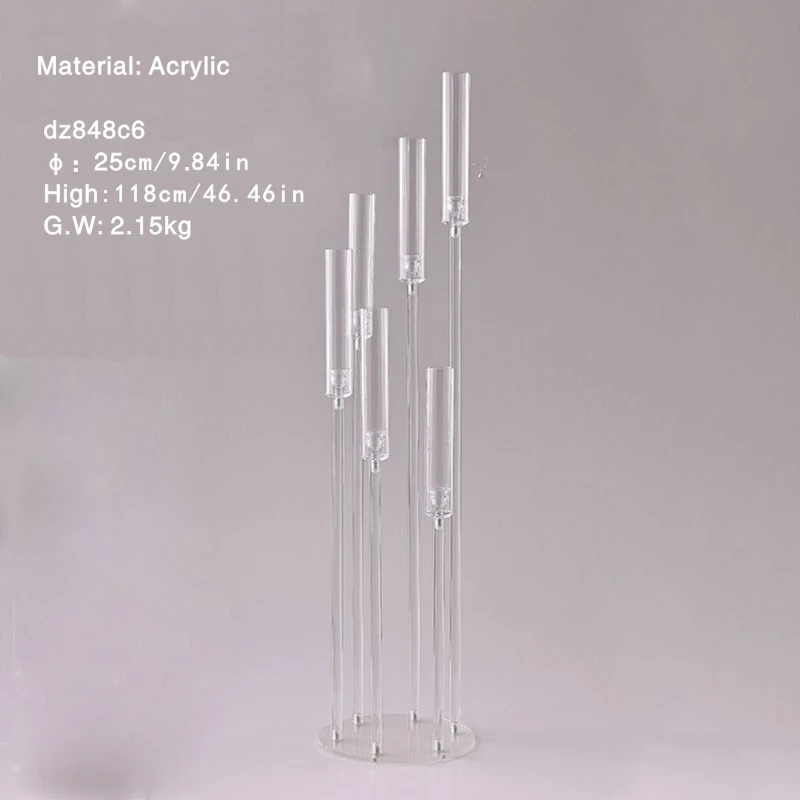 Custom Logo 6 Arms Acrylic Candelabra Wedding Party Candle Holders Acrylic Candlestick For Table Decorations